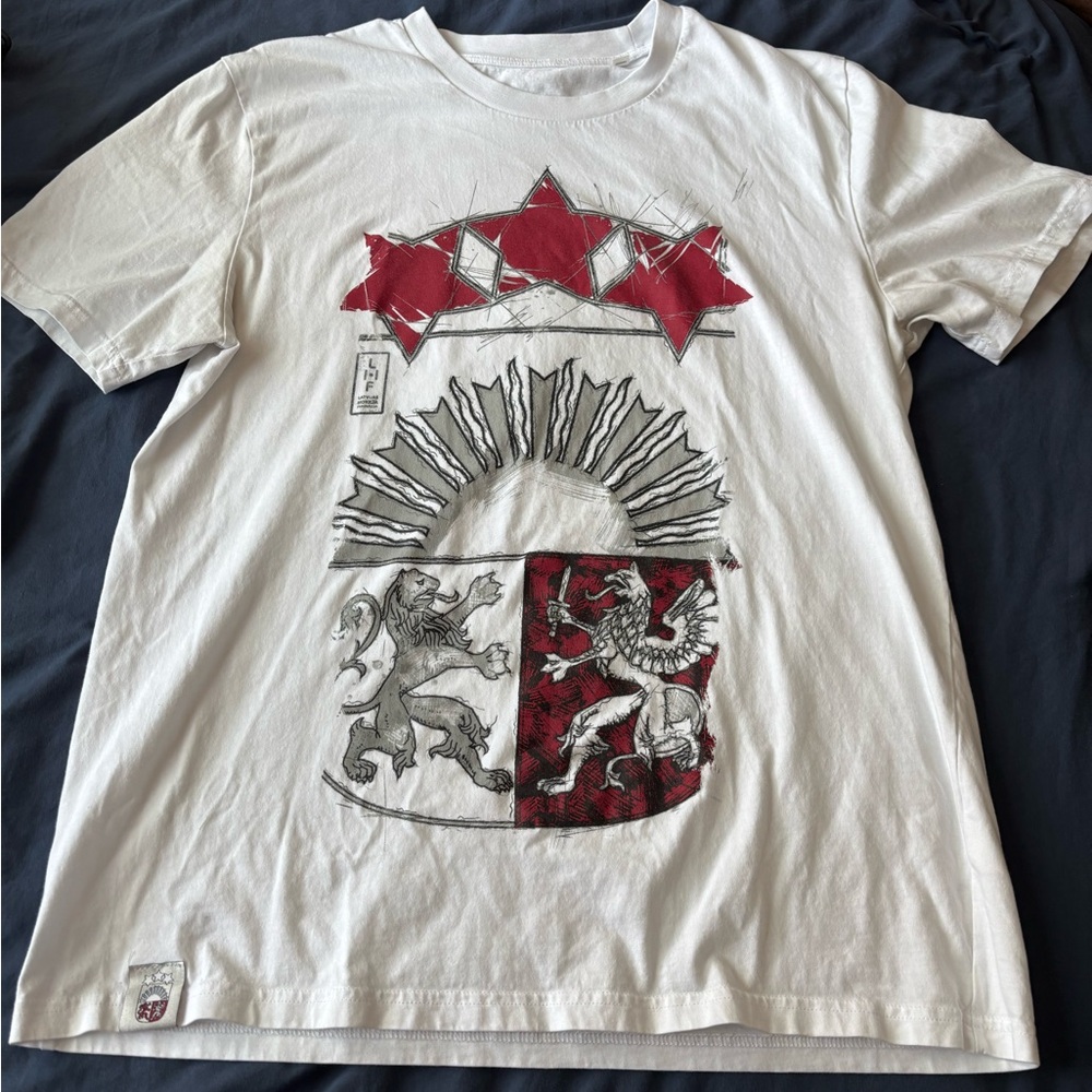 White Graphic T-Shirt with Red Accents